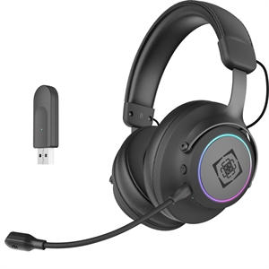 Deltaco DH440 Gaming Headset, set fra siden, med den trådløse usb 